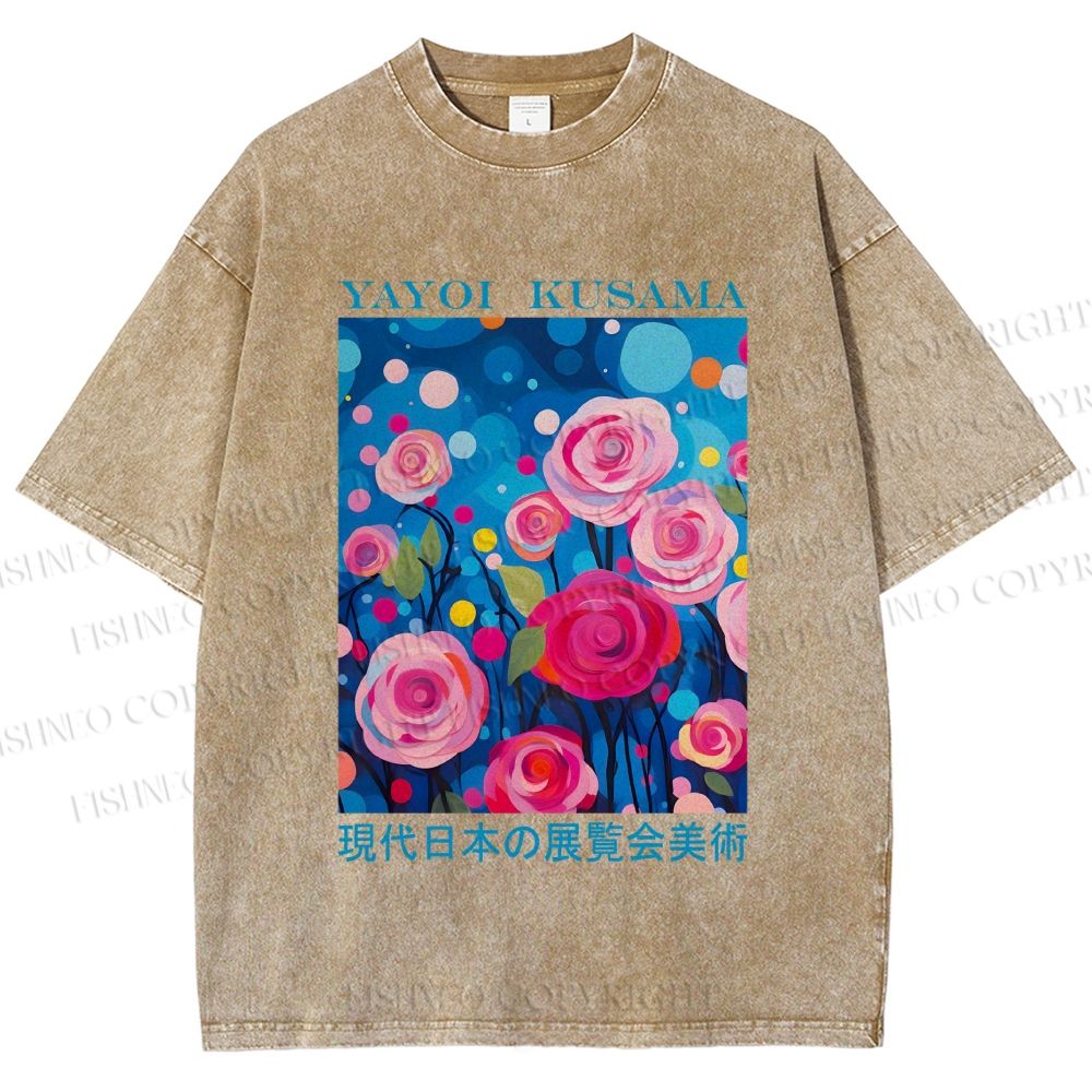Unisex Yayoi Kusama Rose Printed Washed Tee