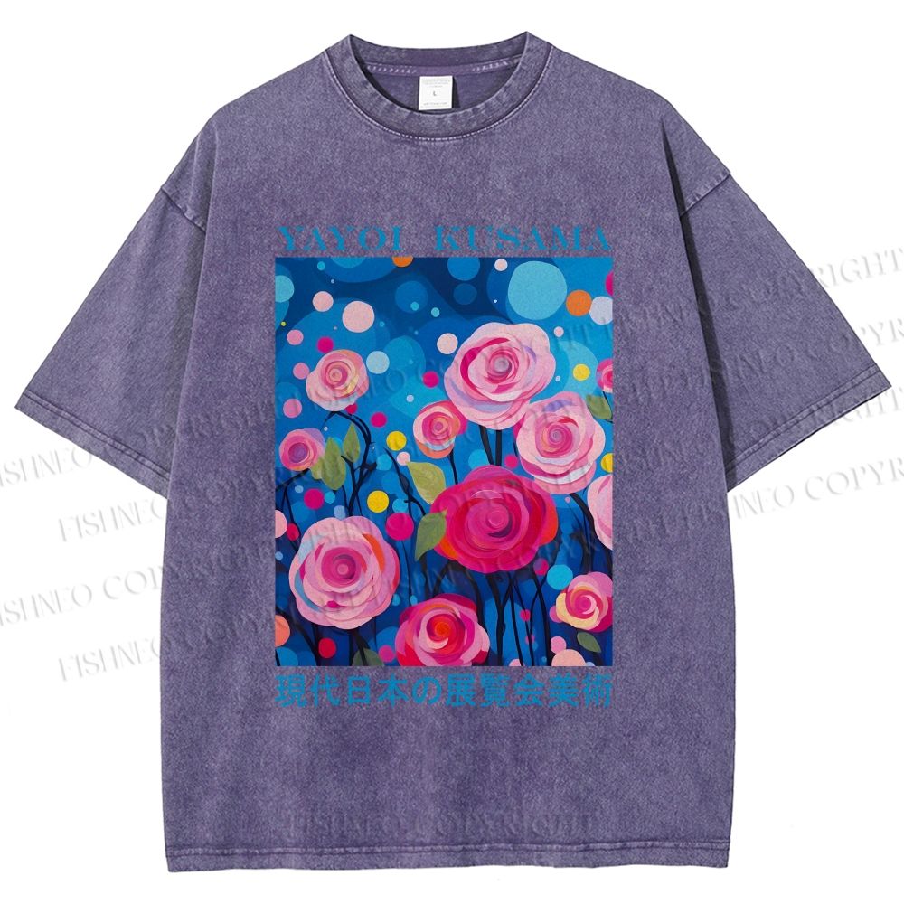Unisex Yayoi Kusama Rose Printed Washed Tee