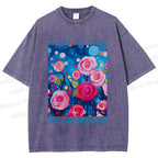 Unisex Yayoi Kusama Rose Printed Washed Tee
