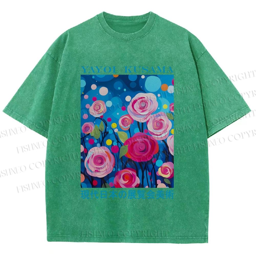 Unisex Yayoi Kusama Rose Printed Washed Tee