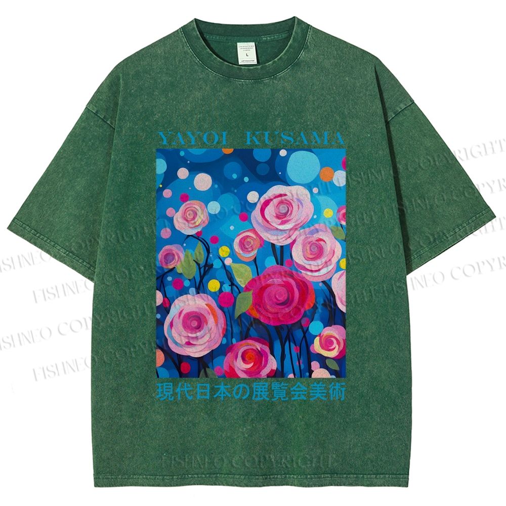 Unisex Yayoi Kusama Rose Printed Washed Tee