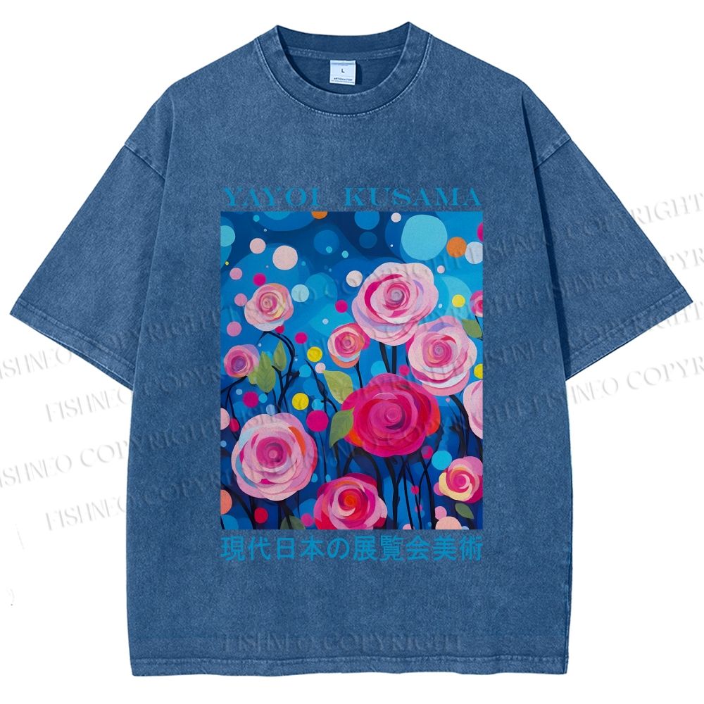 Unisex Yayoi Kusama Rose Printed Washed Tee
