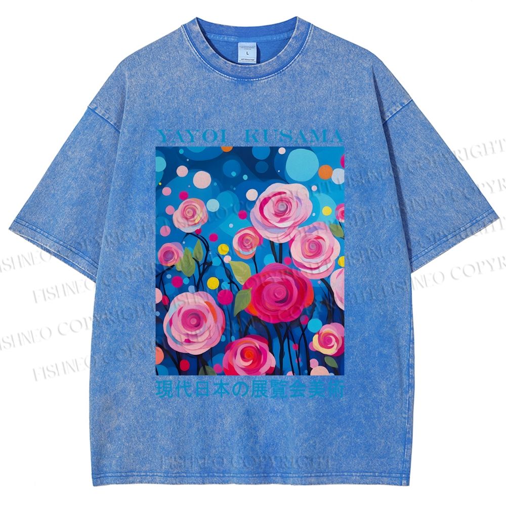 Unisex Yayoi Kusama Rose Printed Washed Tee