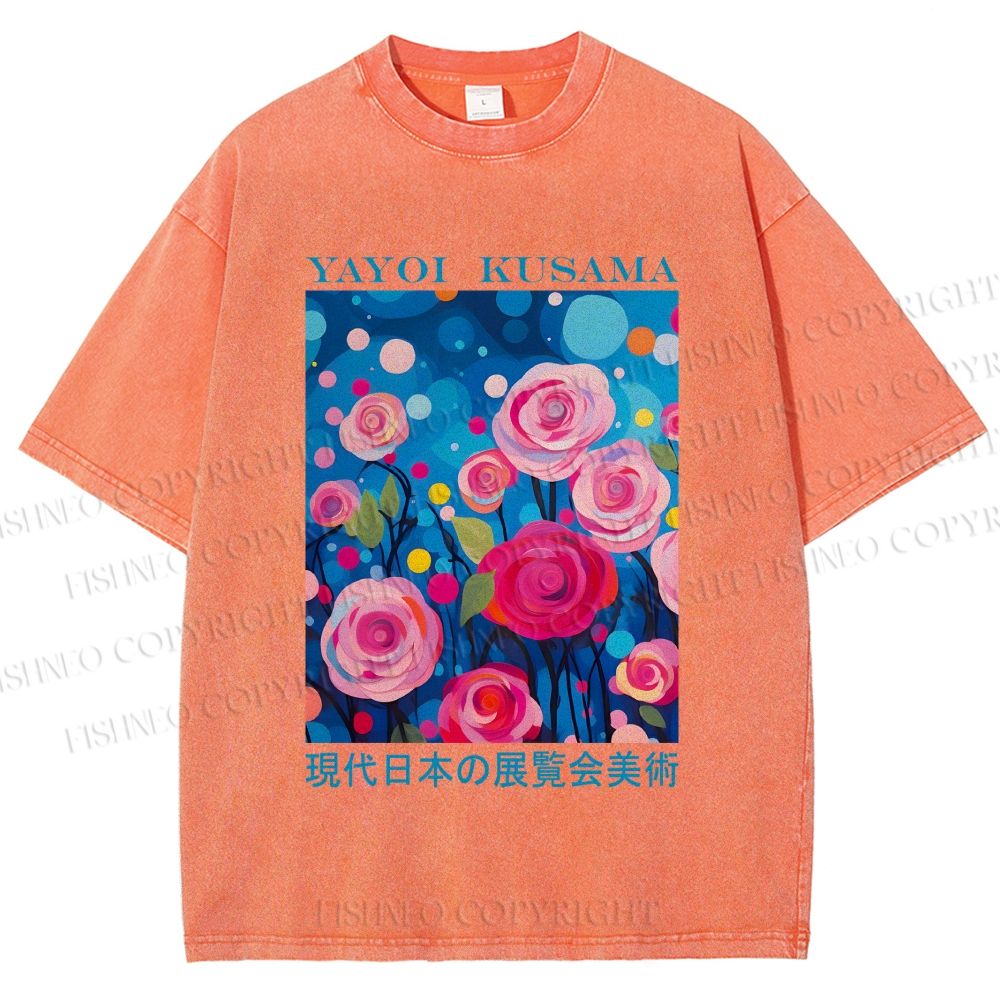 Unisex Yayoi Kusama Rose Printed Washed Tee