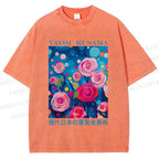 Unisex Yayoi Kusama Rose Printed Washed Tee