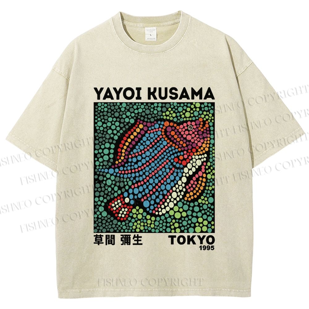 Unisex Yayoi Kusama Fish With Dots Printed Washed Tee