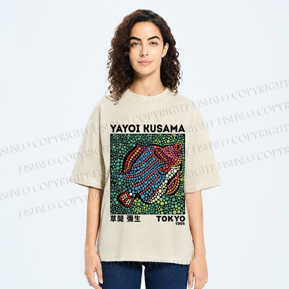 Unisex Yayoi Kusama Fish With Dots Printed Washed Tee