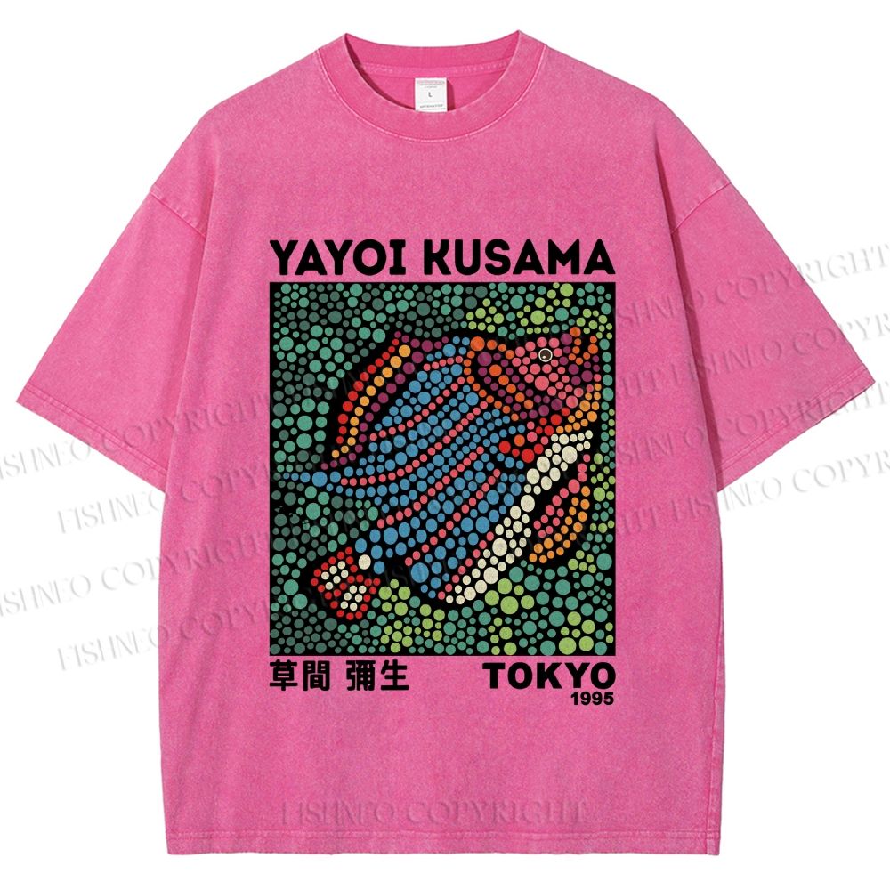 Unisex Yayoi Kusama Fish With Dots Printed Washed Tee