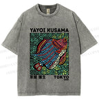 Unisex Yayoi Kusama Fish With Dots Printed Washed Tee