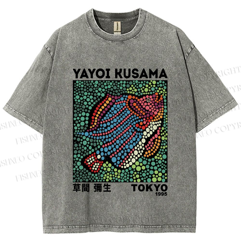 Unisex Yayoi Kusama Fish With Dots Printed Washed Tee