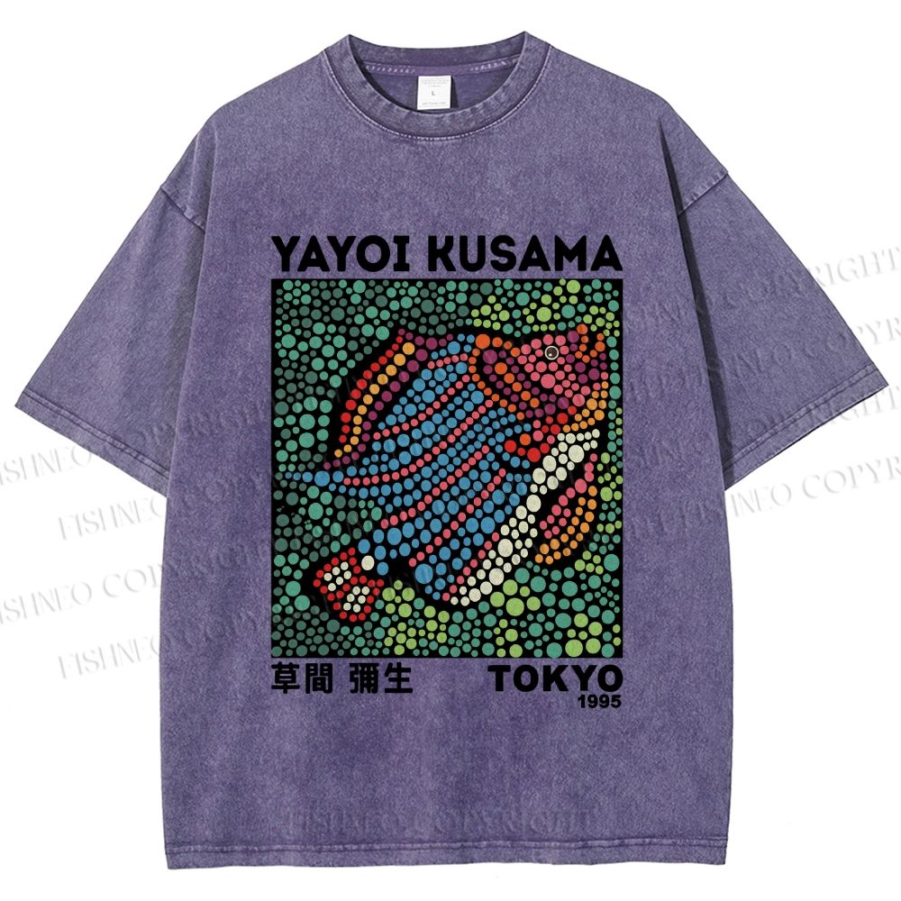 Unisex Yayoi Kusama Fish With Dots Printed Washed Tee