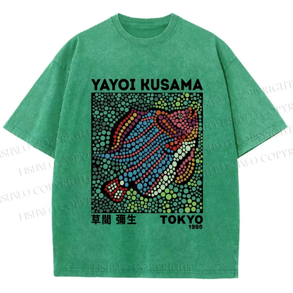 Unisex Yayoi Kusama Fish With Dots Printed Washed Tee