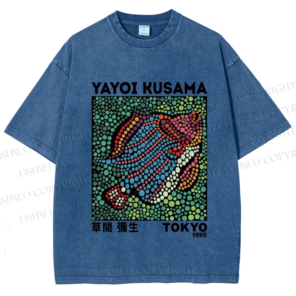 Unisex Yayoi Kusama Fish With Dots Printed Washed Tee