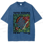 Unisex Yayoi Kusama Fish With Dots Printed Washed Tee