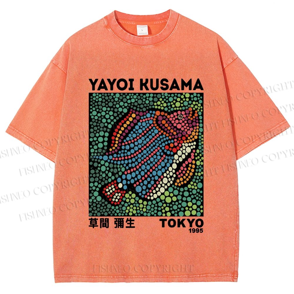 Unisex Yayoi Kusama Fish With Dots Printed Washed Tee