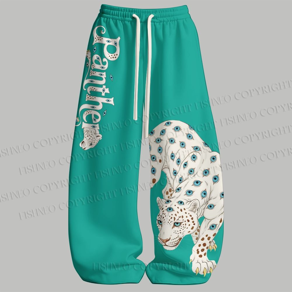 Men's White Panther With Eyes Tank top  & Elasticated Trousers Two-Piece Set