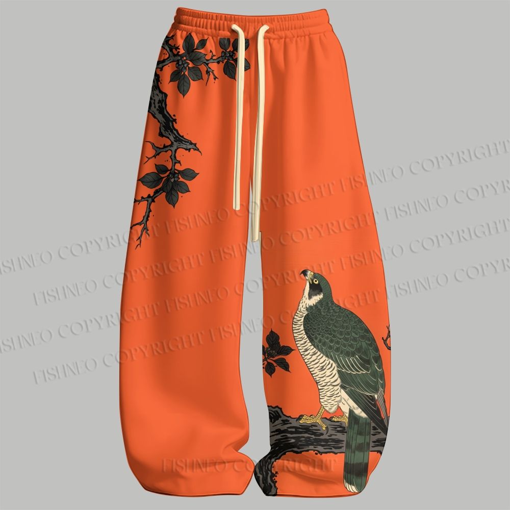 Men's Japanese Ukiyo-e Bird Tank top  & Elasticated Trousers Two-Piece Set