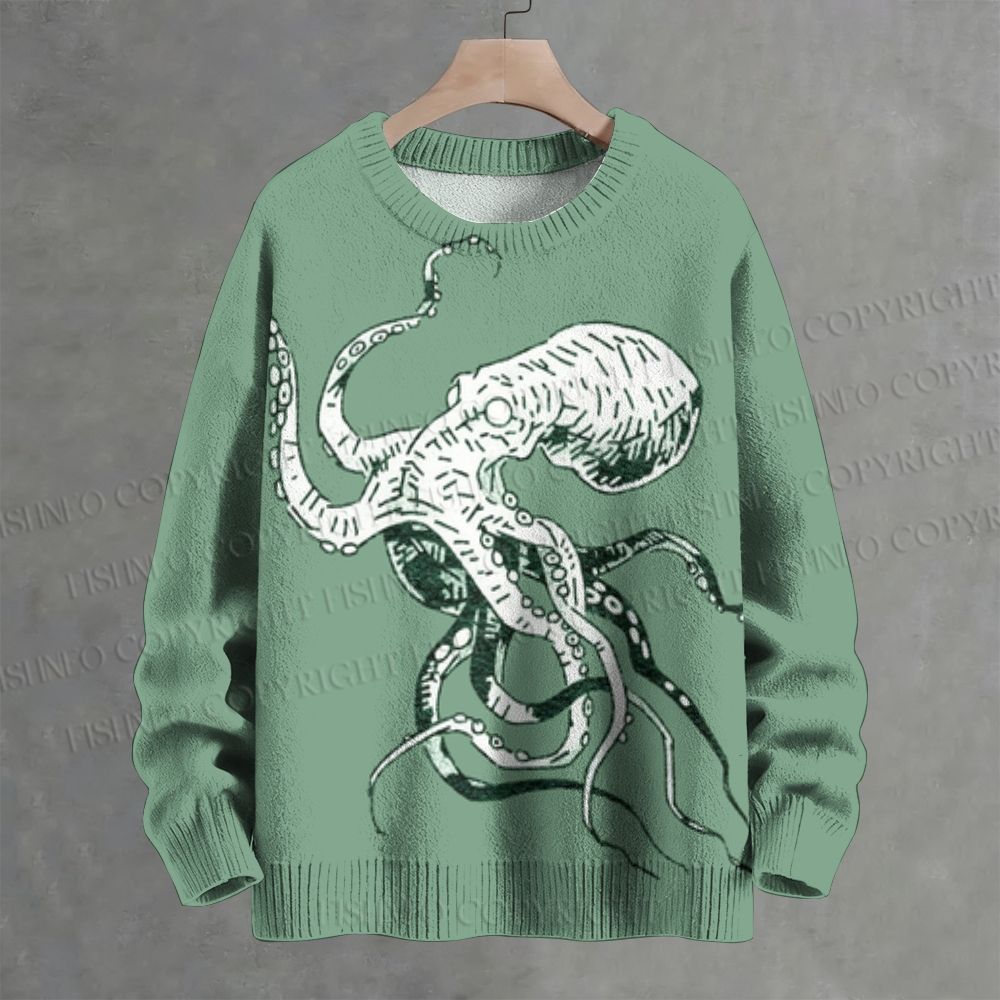 Vintage Green Octopus Crew Neck Sweater