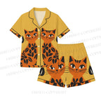 Floral Cat Crew Neck Pajama sets