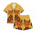 Floral Cat Crew Neck Pajama sets