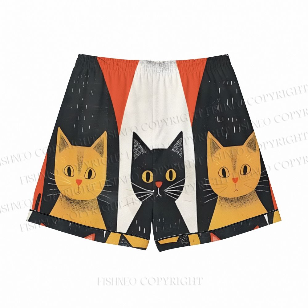 Cats Family Sit in Line Crew Neck Pajama sets