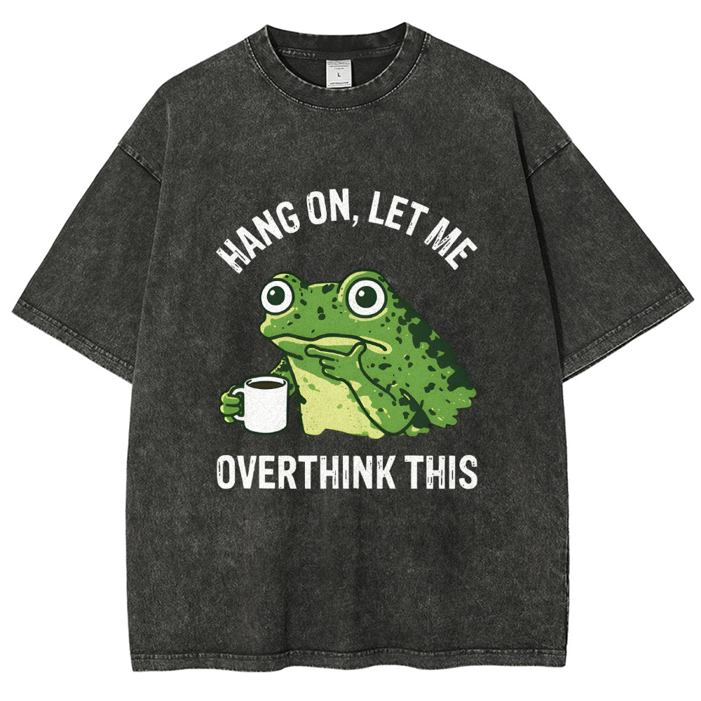 Unisex Overthinking Frog With Coffee Printed Washed Tee