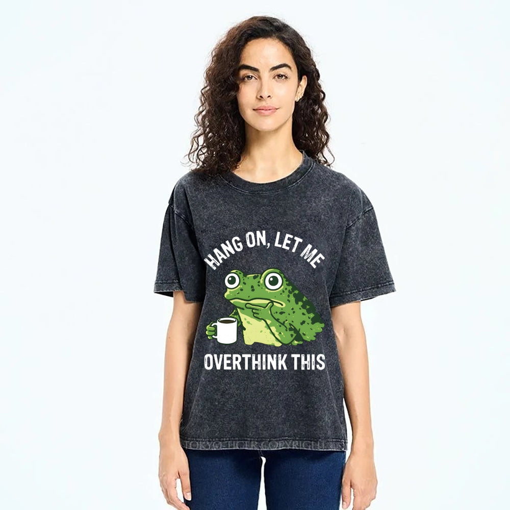 Unisex Overthinking Frog With Coffee Printed Washed Tee