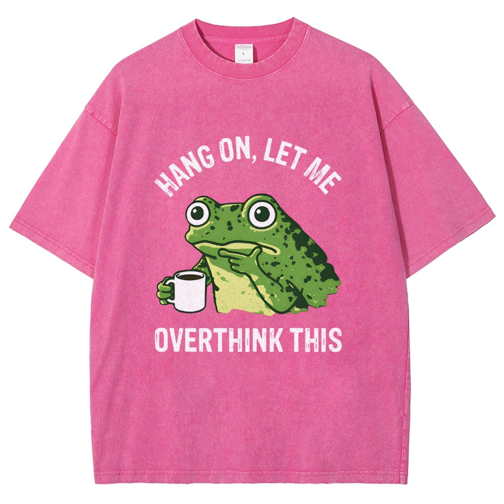 Unisex Overthinking Frog With Coffee Printed Washed Tee
