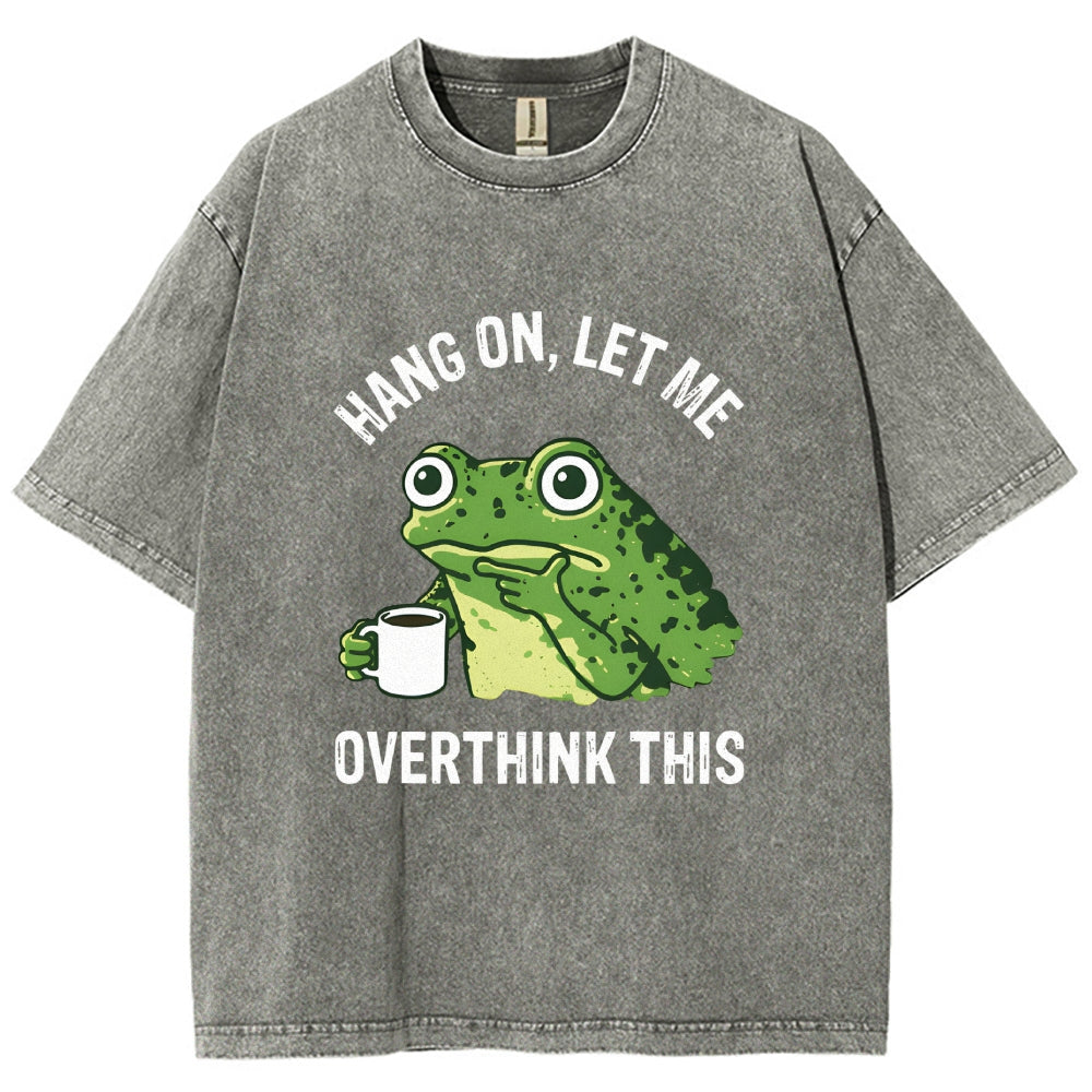 Unisex Overthinking Frog With Coffee Printed Washed Tee