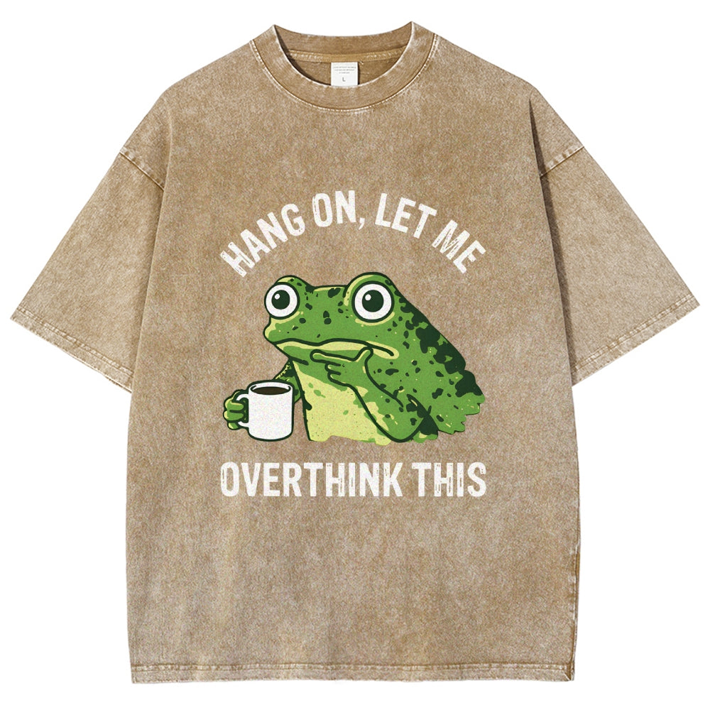 Unisex Overthinking Frog With Coffee Printed Washed Tee