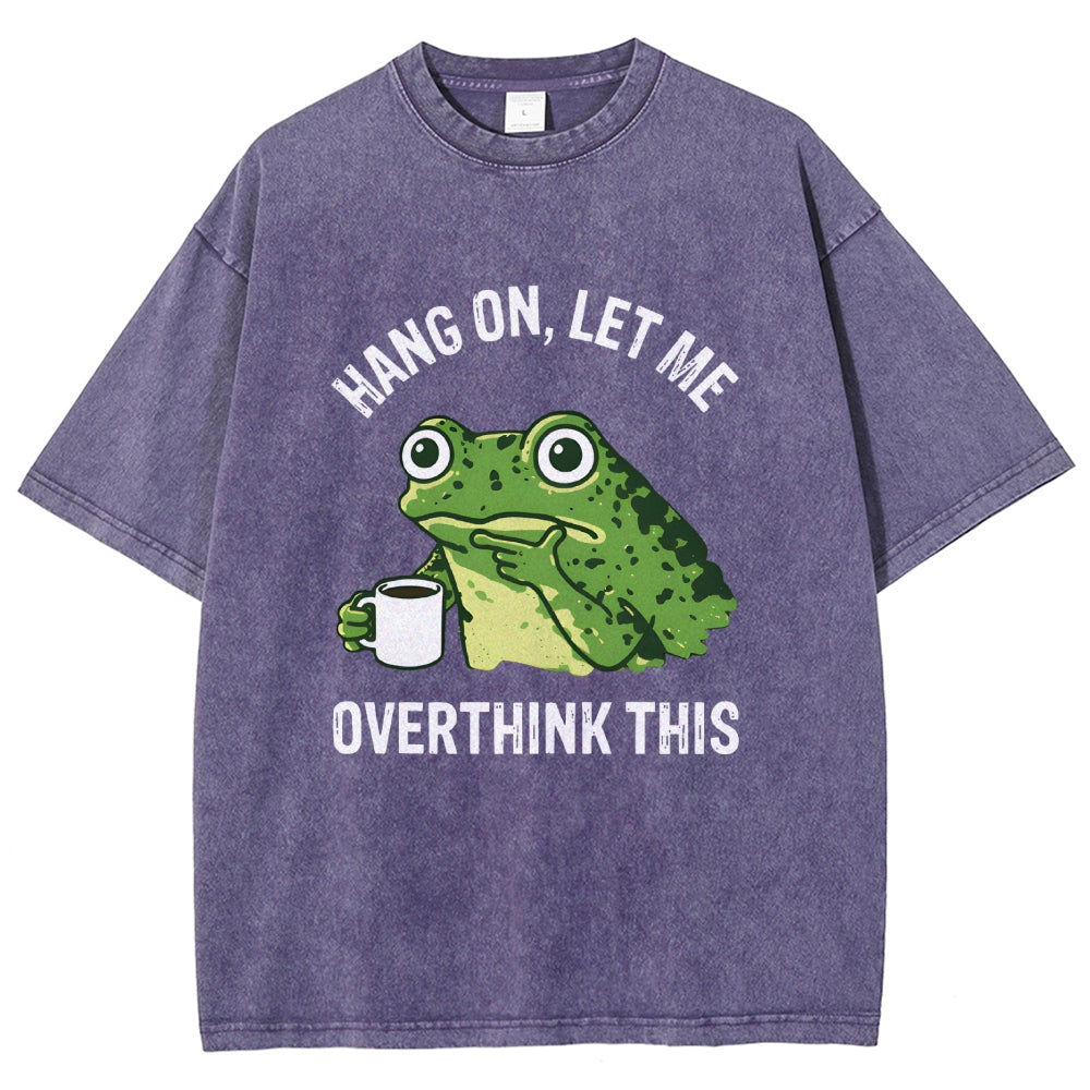 Unisex Overthinking Frog With Coffee Printed Washed Tee