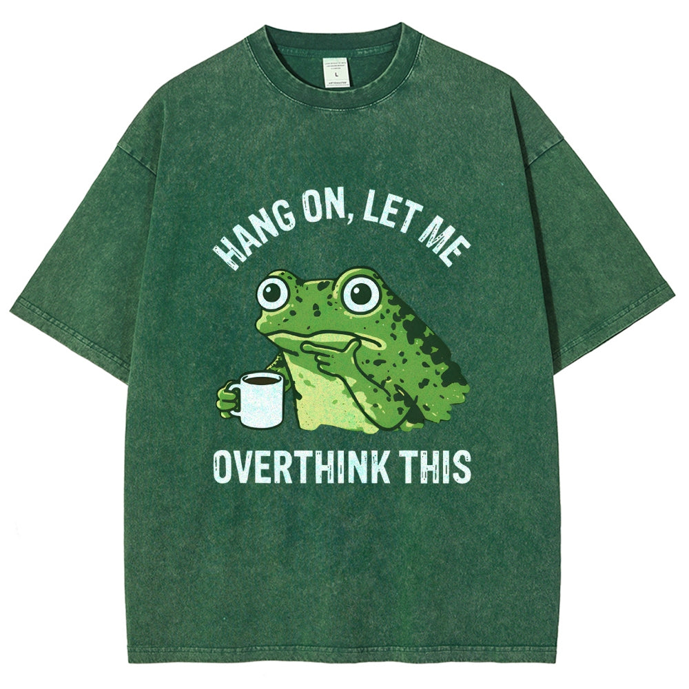 Unisex Overthinking Frog With Coffee Printed Washed Tee