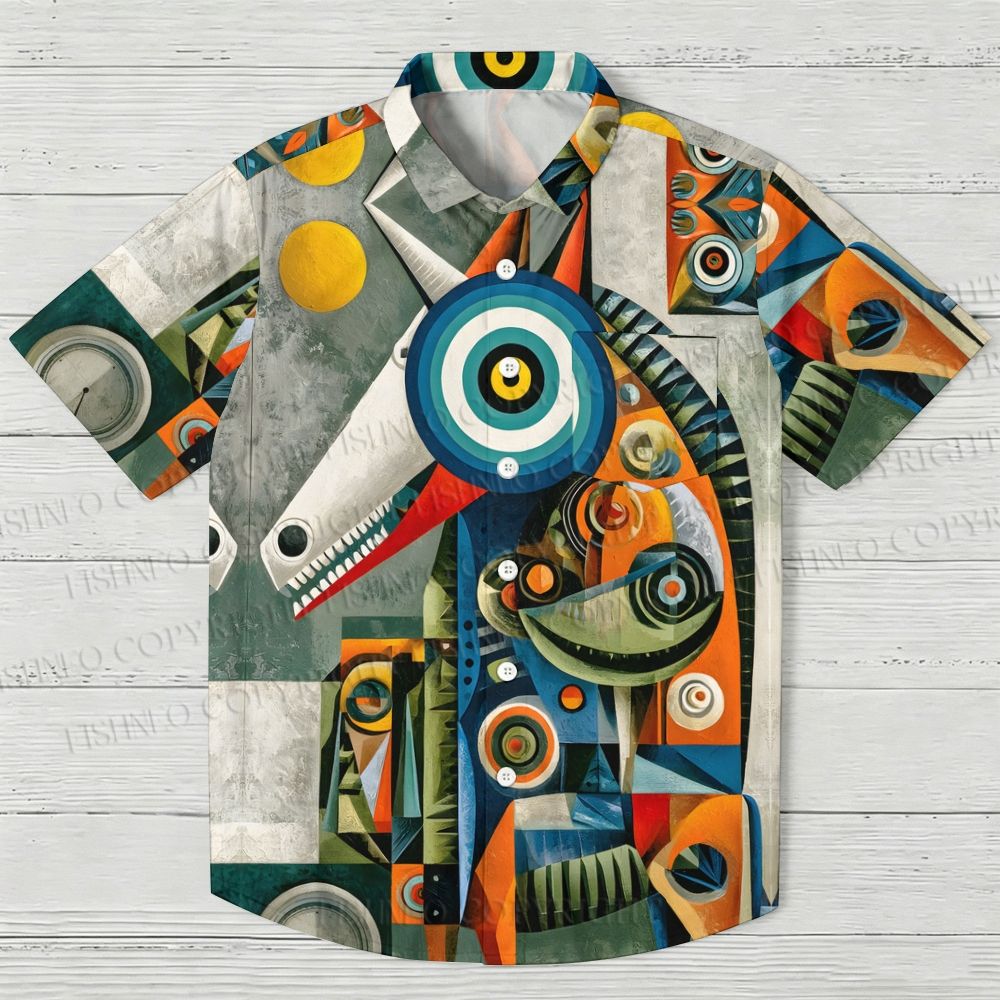 Abstract Geometric Unicorn Printed Hawaiian Shirt