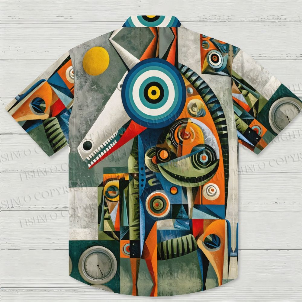Abstract Geometric Unicorn Printed Hawaiian Shirt