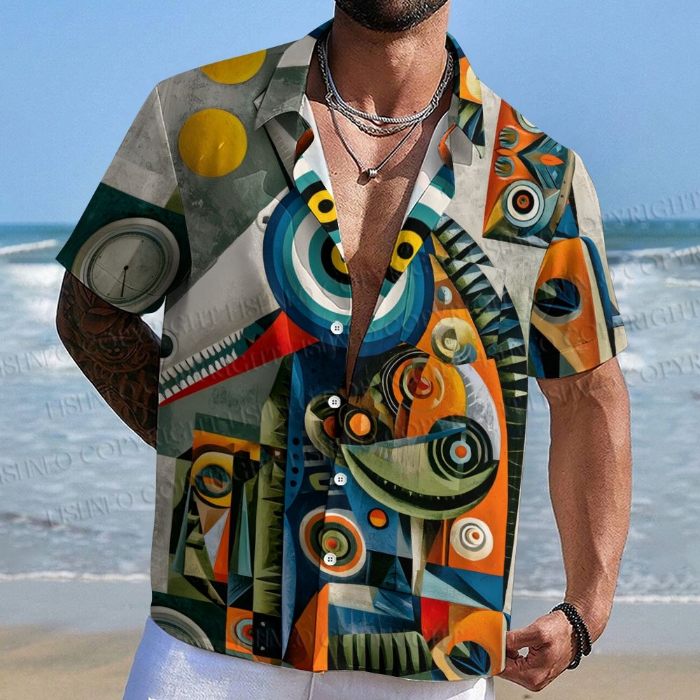 Abstract Geometric Unicorn Printed Hawaiian Shirt