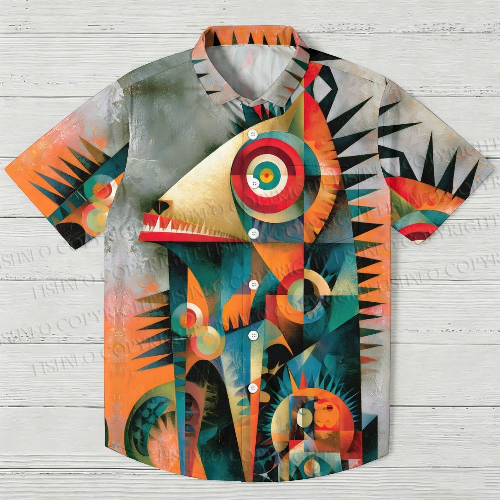 Abstract Geometric Monster Printed Hawaiian Shirt