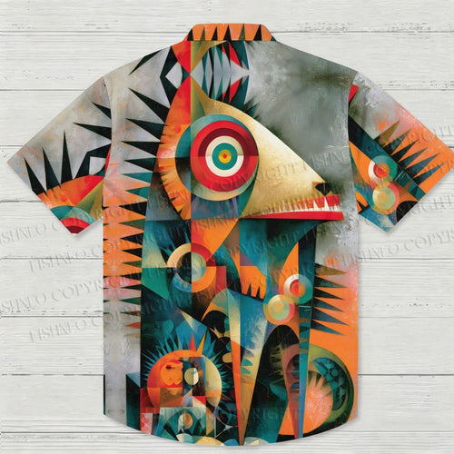 Abstract Geometric Monster Printed Hawaiian Shirt