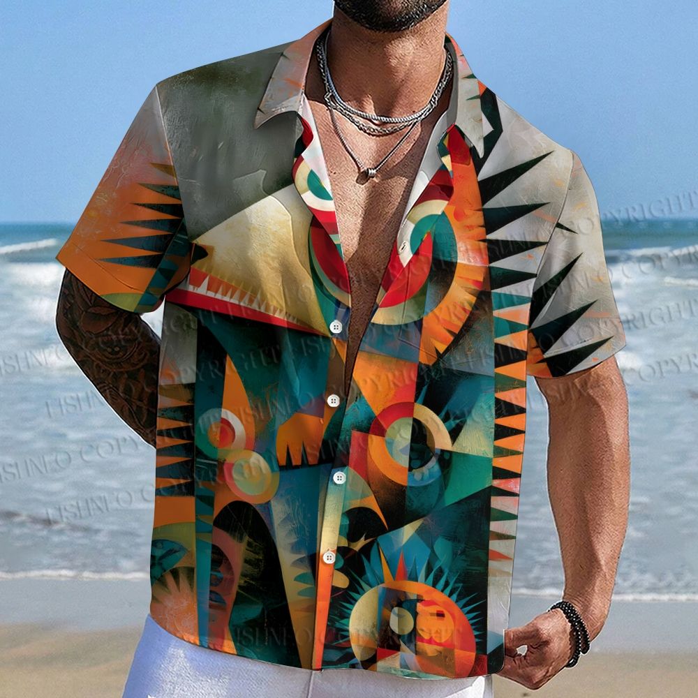 Abstract Geometric Monster Printed Hawaiian Shirt