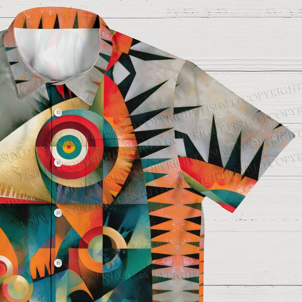 Abstract Geometric Monster Printed Hawaiian Shirt