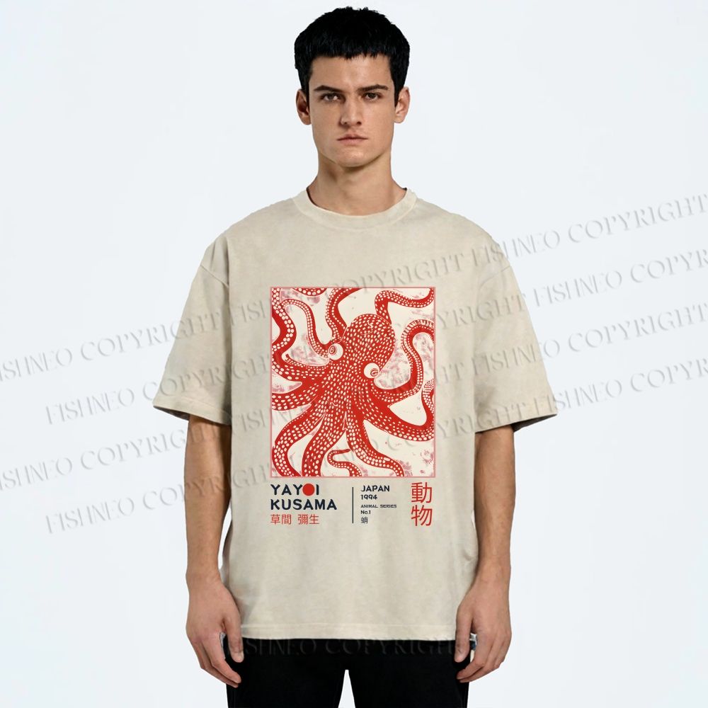 Unisex Yayoi Kusama Octopus Printed Washed Tee