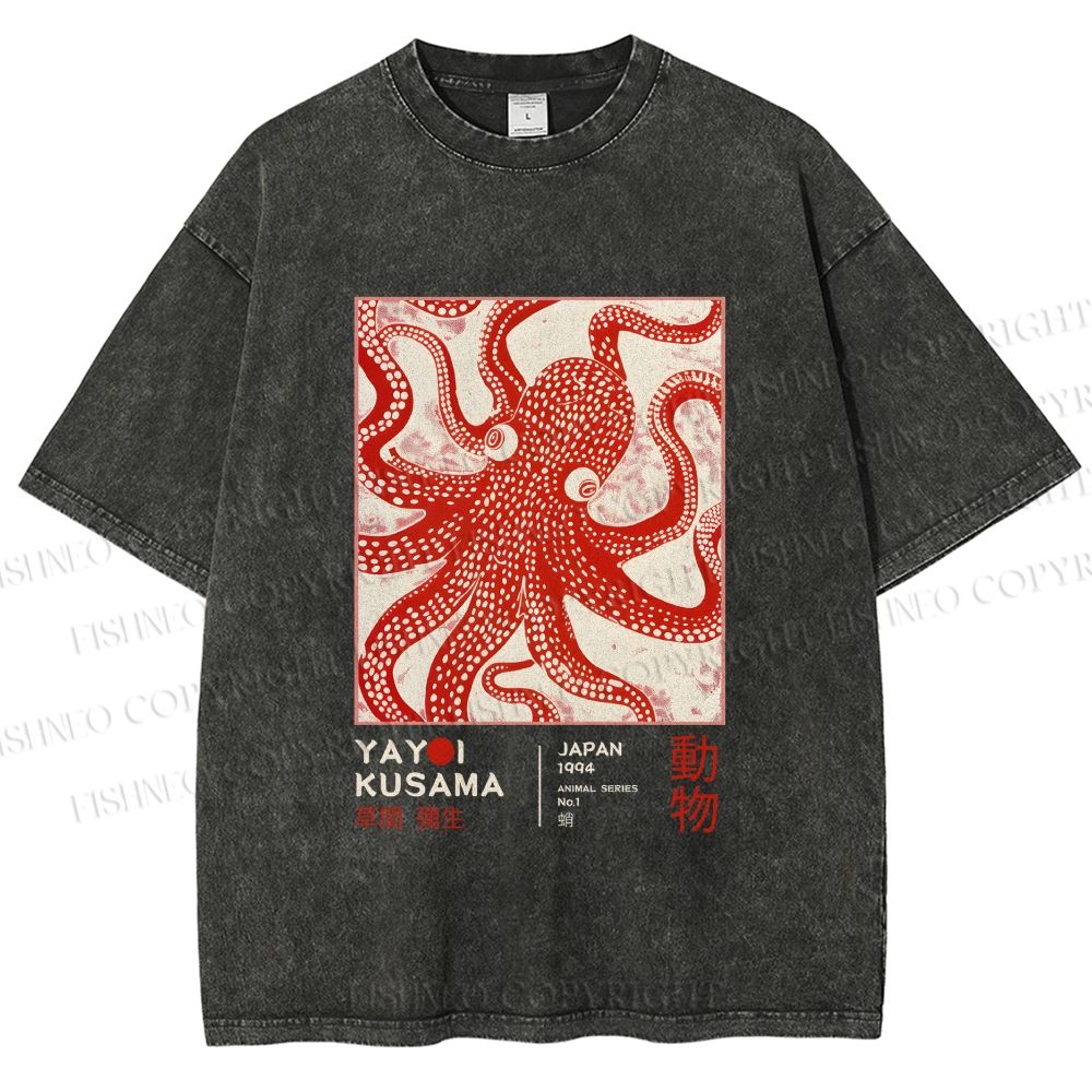 Unisex Yayoi Kusama Octopus Printed Washed Tee