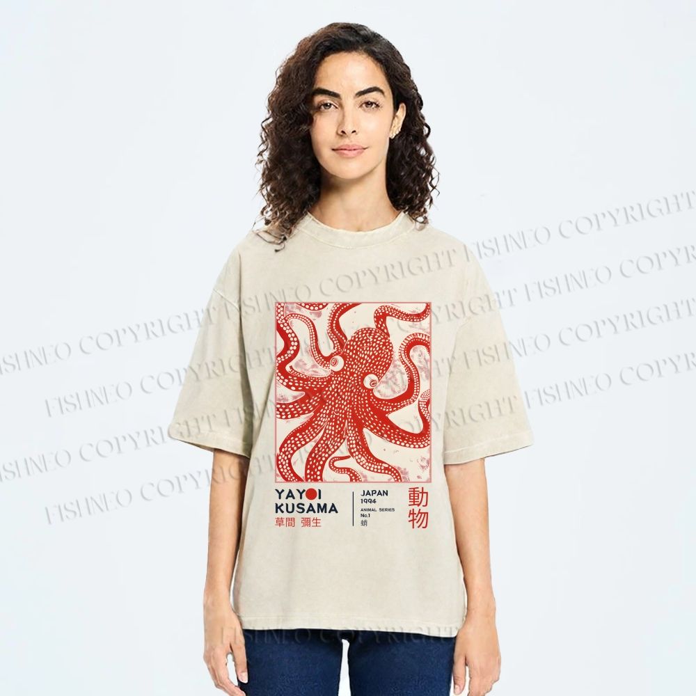 Unisex Yayoi Kusama Octopus Printed Washed Tee