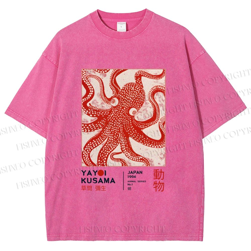 Unisex Yayoi Kusama Octopus Printed Washed Tee