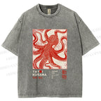 Unisex Yayoi Kusama Octopus Printed Washed Tee