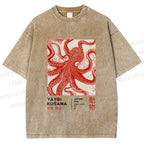 Unisex Yayoi Kusama Octopus Printed Washed Tee