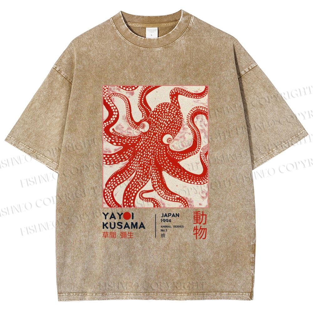 Unisex Yayoi Kusama Octopus Printed Washed Tee