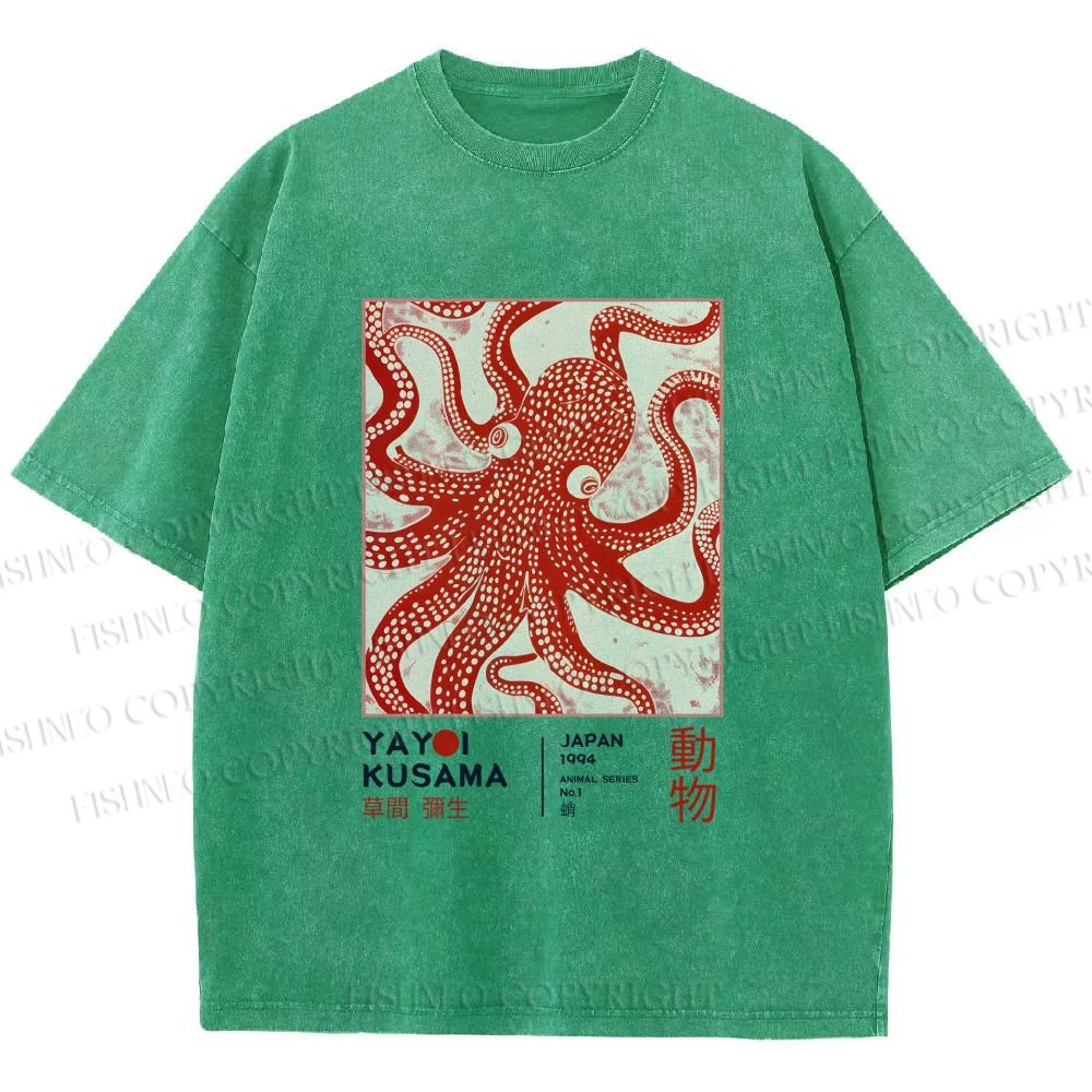 Unisex Yayoi Kusama Octopus Printed Washed Tee