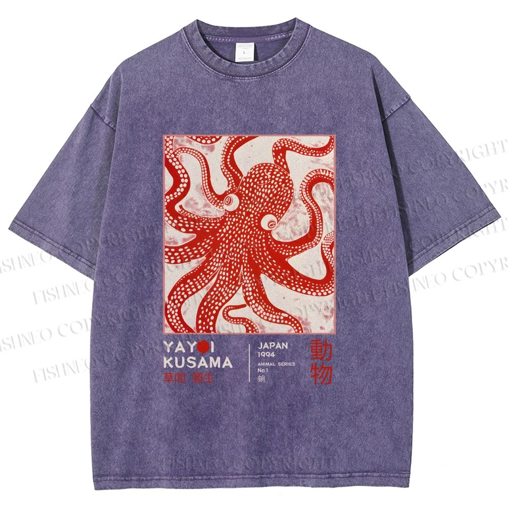 Unisex Yayoi Kusama Octopus Printed Washed Tee