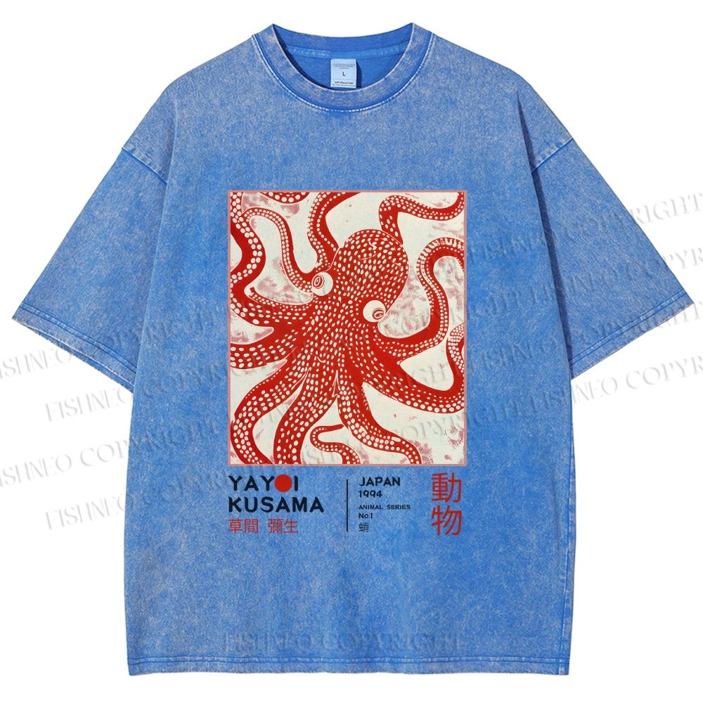 Unisex Yayoi Kusama Octopus Printed Washed Tee