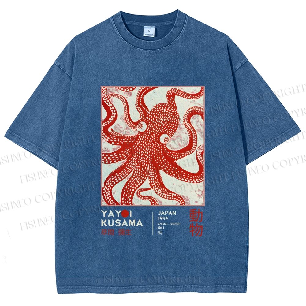 Unisex Yayoi Kusama Octopus Printed Washed Tee